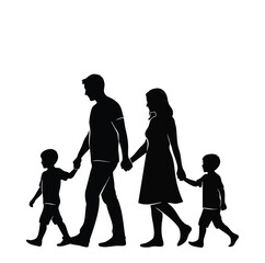 Family Unity Concept Silhouette of Parents and Children Walking Hand in Hand