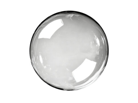 Transparent glass sphere on black background reflective surface, Isolated On White, Transparent Background, Png Cut Out