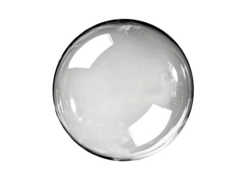 Transparent glass sphere on black background reflective surface, Isolated On White, Transparent Background, Png Cut Out