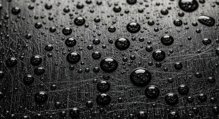 Water Drops On Dark Textured Surface