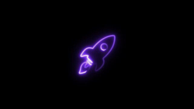 Neon Rocket Icon Glowing in Dark Space Background Futuristic Light Style Vector Illustration for Technology, Start up, Innovation, Space Launch, Digital Branding, and Web Design.