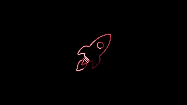 Neon Rocket Icon Glowing in Dark Space Background Futuristic Light Style Vector Illustration for Technology, Start up, Innovation, Space Launch, Digital Branding, and Web Design.