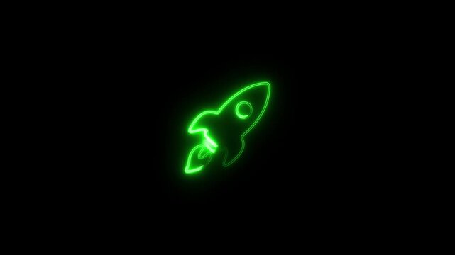 Neon Rocket Icon Glowing in Dark Space Background Futuristic Light Style Vector Illustration for Technology, Start up, Innovation, Space Launch, Digital Branding, and Web Design.