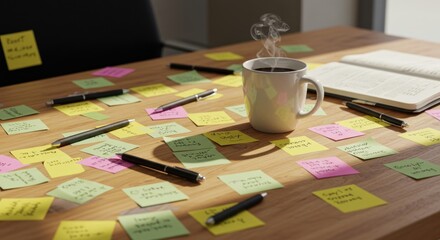 Busy Workspace with Sticky Notes
