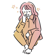 パジャマ　寝巻き　女性　あくび　眠い