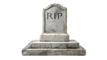 White marble tombstone with RIP inscription on a transparent background, PNG image
