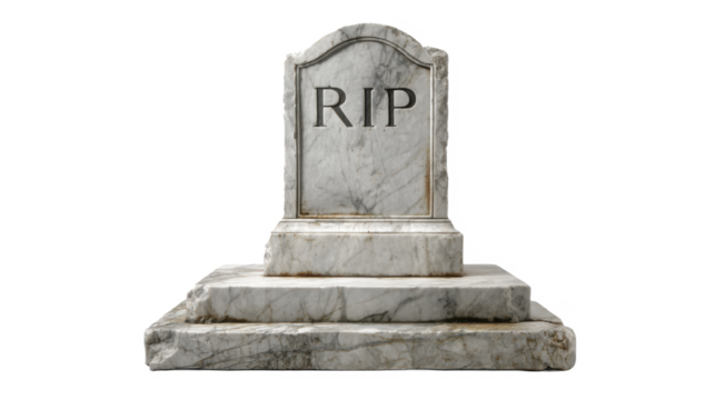 White marble tombstone with RIP inscription on a transparent background, PNG image