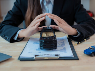 Car dealer or sales manager offers to sell a car and explains the conditions for signing a car...