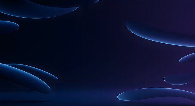Dynamic 3D illustration of luminous blue organic forms floating in a dark, modern digital space - Powered by Adobe