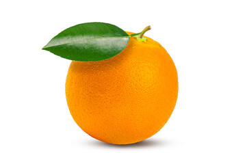 Fresh orange fruit with leaves isolated on white background