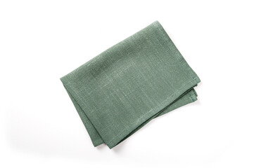 Olive green napkins on white background. Top view