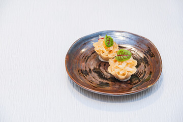 a small set of cocktail appetizer dish before dinner reception