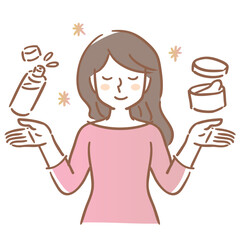 手を拡げる　女の人　コスメ