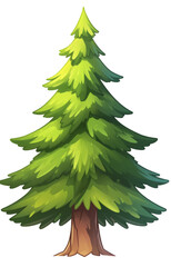 Obraz premium A detailed, vibrant illustration of an evergreen tree with dense, layered green needles and a thick brown trunk.
