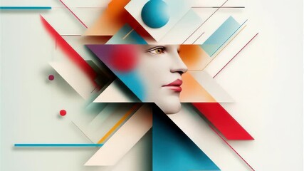 Modern art illustration of a geometric collage portrait abstract face with colored design - Powered by Adobe