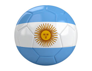  Classic Soccer Ball with Argentina Flag Pattern, Front View, Glossy Finish, Isolated