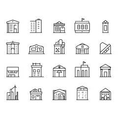 Modern Vector Icons of Various Building Designs and Architectural Styles