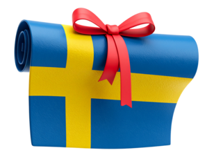 Rolled-Up Åland Islands Flag with Ribbon, 3D Cartoon Illustration, Isolated on Transparent Background