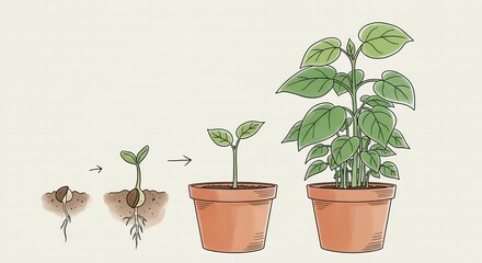 Fototapeta premium Plant Growth Stages in Pot Illustration. Seedling Development Concept
