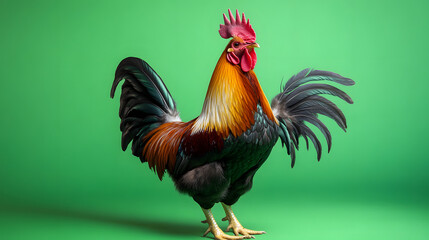 Fototapeta premium rooster standing tall on green screen