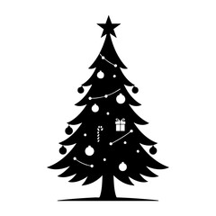 Obraz premium Elegant Christmas Tree Silhouette: A timeless, minimalistic silhouette of a decorated Christmas tree, adorned with ornaments, twinkling lights, and a star. Evoking the spirit of festive cheer.