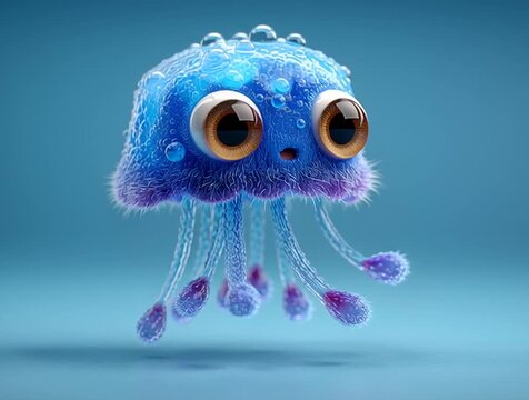 Playful 3D Animated Jellyfish floating and looking around in blu