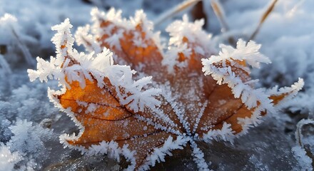 Close-up of a Fallen Autumn Leaf Covered in Frost

