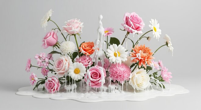 A beautiful spring bouquet of fresh tulips and flowers with Easter eggs