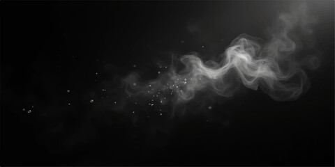 Smoke swirling on dark black background with soft light and cloud-like textures