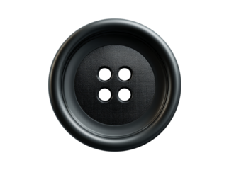 Large black four hole button fashion accessory detail, Isolated On White, Transparent Background, Png Cut Out