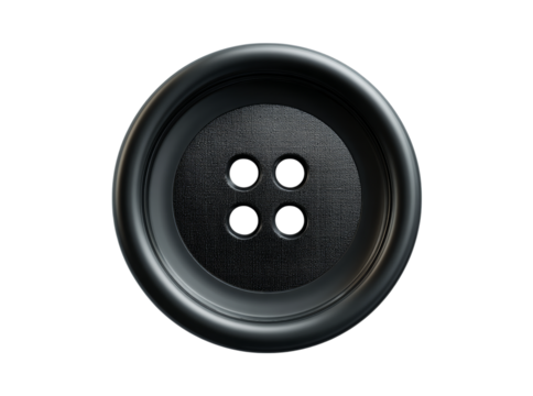 Large black four hole button fashion accessory detail, Isolated On White, Transparent Background, Png Cut Out