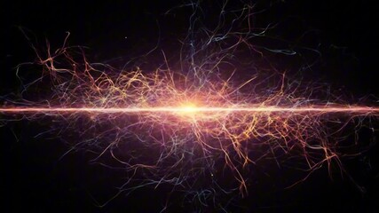A fiery line bisects a dark void with bright branching filaments radiating from the center like abstract energy - Powered by Adobe