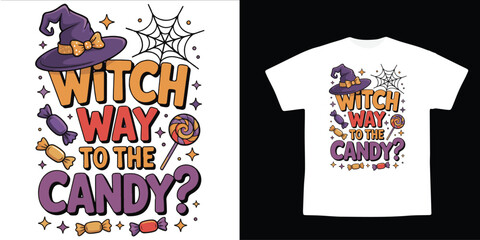 Witch Way to the Candy Halloween Typography Vector – Cute Kids