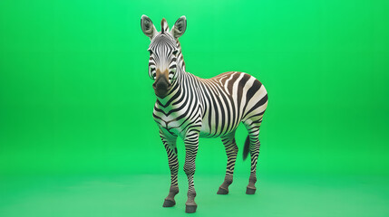 Fototapeta premium zebra with bold stripes standing on green screen