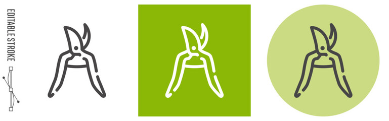 園芸鋏・剪定鋏、ガーデニング、園芸｜ライン・アイコン [線の編集可能]