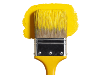 Yellow paintbrush with freshly applied bright yellow paint, Isolated On White, Transparent Background, Png Cut Out