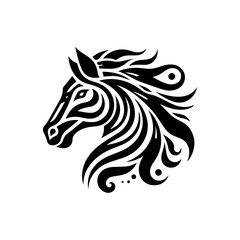 Tribal horse head with flowing river outline