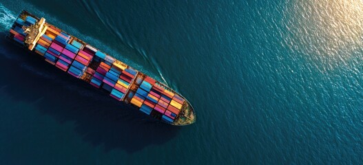 Fototapeta premium Aerial view of a cargo ship on the water