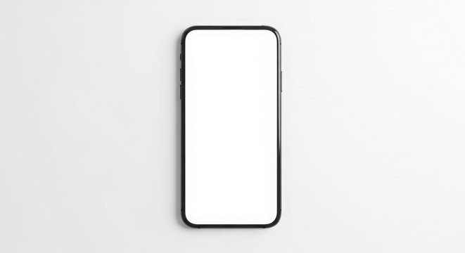 A modern smartphone with a blank white screen, centered on a plain white background.