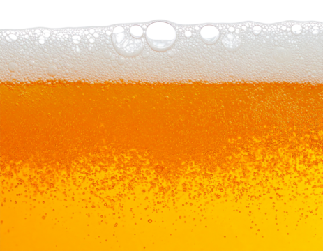 Close-Up of Beer Foam Reaction Around Ice Cube, Macro Detail, Transparent Background