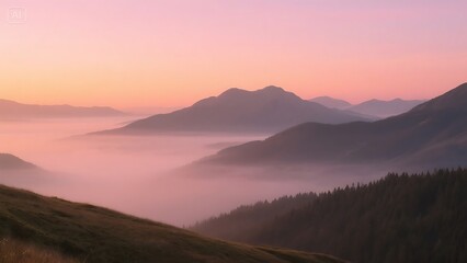 Dreamy Mountain Landscape at Sunset