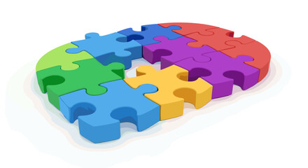 Colorful Puzzle Pieces Forming a Semi-Circle Shape on White Background