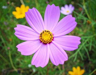 초점 맞춘 보라 코스모스 꽃 클로즈업 Close-Up of Purple Cosmos Flower in Focus