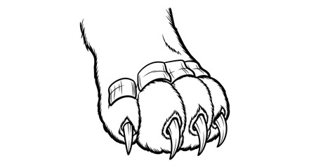 Detailed line art illustration of a fearsome animal paw and claws