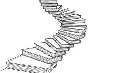 Obraz premium Books forming a spiral staircase in monochrome illustration style