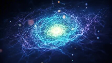 A luminescent swirling vortex of blue and purple tendrils radiating from a central bright light against a dark background - Powered by Adobe