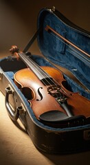 Obraz premium Violin in case, spotlight