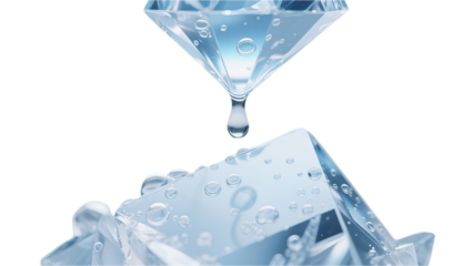 Transparent PNG with diamond droplets representing pure and rare texture, used in jewelry and high-end skincare product display scenes.