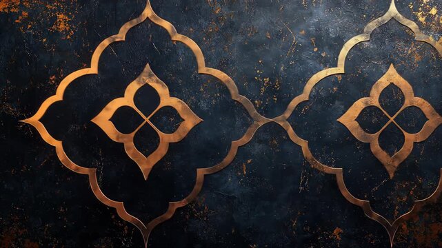 Elegant bronze floral pattern with a distressed dark blue texture background video