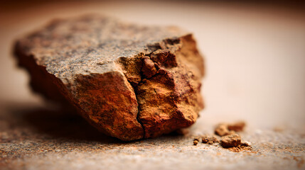 Raw rare earth mineral crystals on the weathered crust of yellow brown granite exhibit metallic reflections, showcasing strategic mineral resources and industrial clean energy materials.